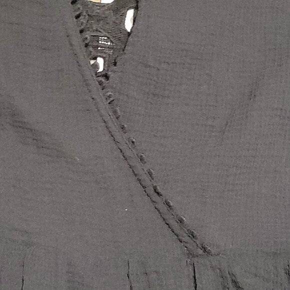 Free People Black Boho Tunic Mini Dress S Cotton Gauze Lace Goth Witchy Coquette - Picture 16 of 16